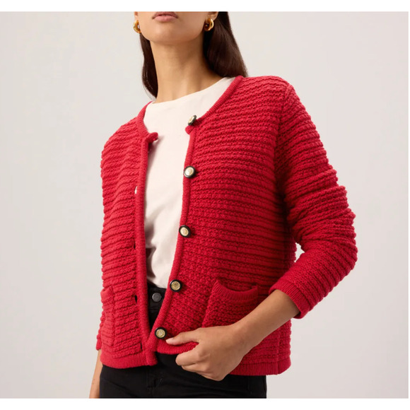 CeCe Red Cardigan Sweater SMALL Blazer Preppy Ladies Who Lunch Designer $119 - Picture 3 of 11